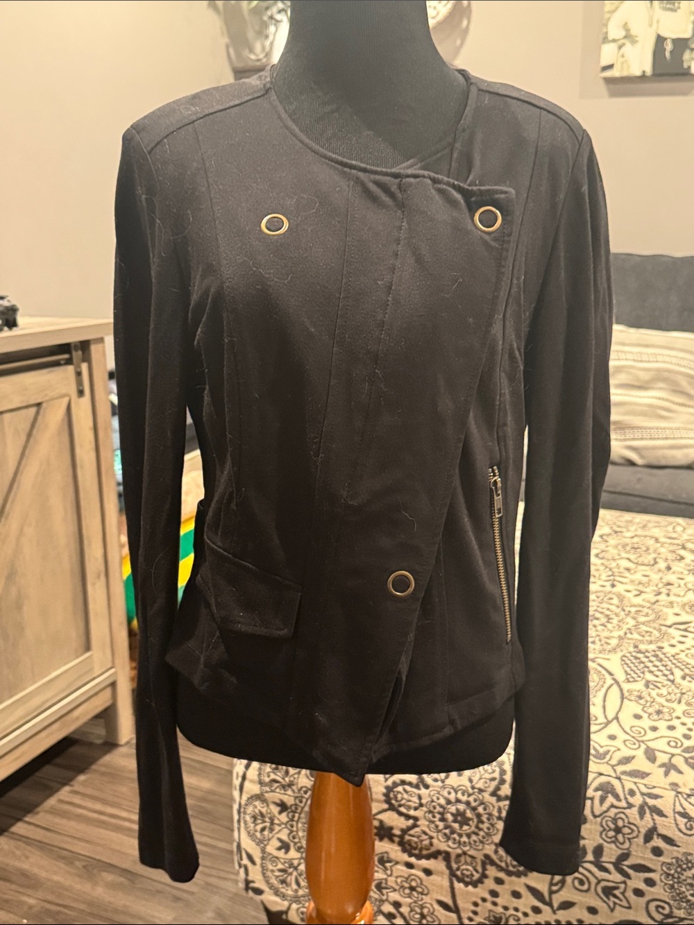 CAbi Black Asymmetric Grommet Jacket